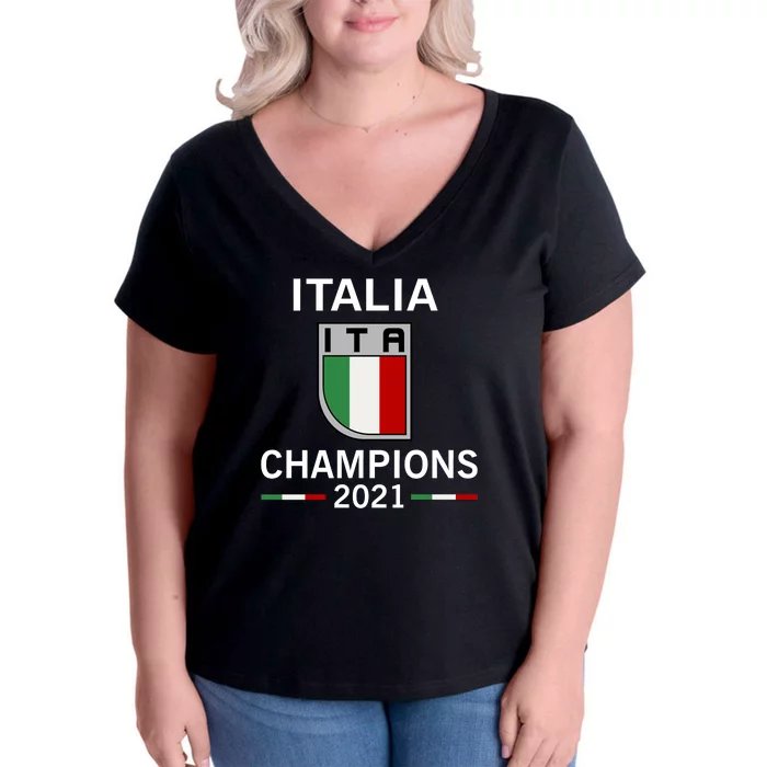 Italia 2021 Champions Italy Futbol Soccer Women's V-Neck Plus Size T-Shirt