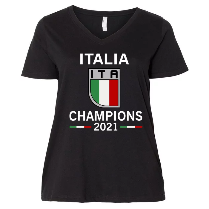 Italia 2021 Champions Italy Futbol Soccer Women's V-Neck Plus Size T-Shirt