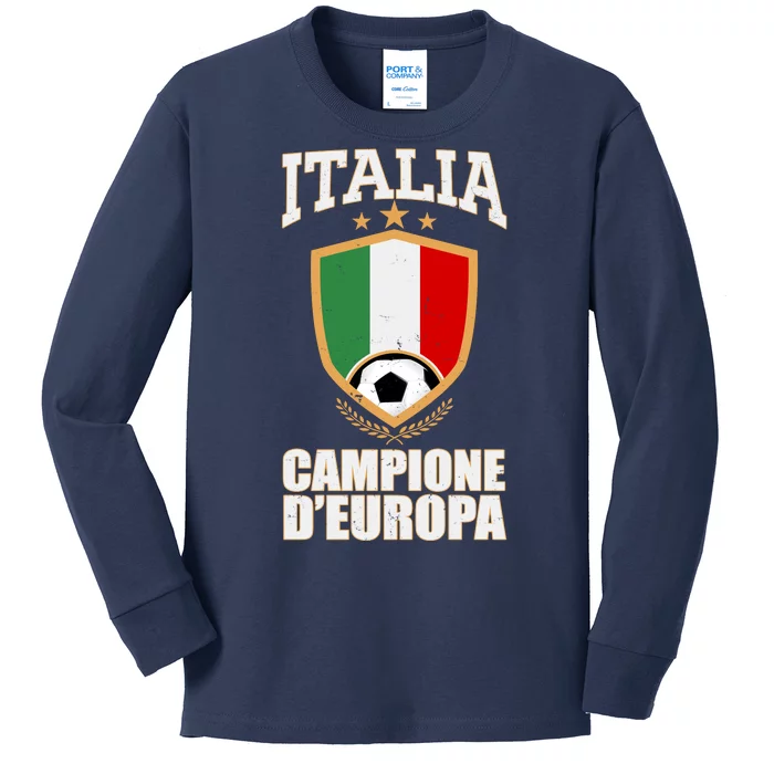 Italia Campione D'Europa Soccer Flag Shield Logo Kids Long Sleeve Shirt