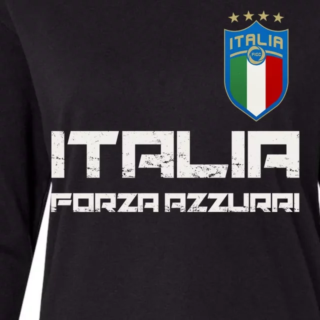 Italia Forza Azzurri Soccer FutbolItaly Flag Logo Womens Cotton Relaxed Long Sleeve T-Shirt