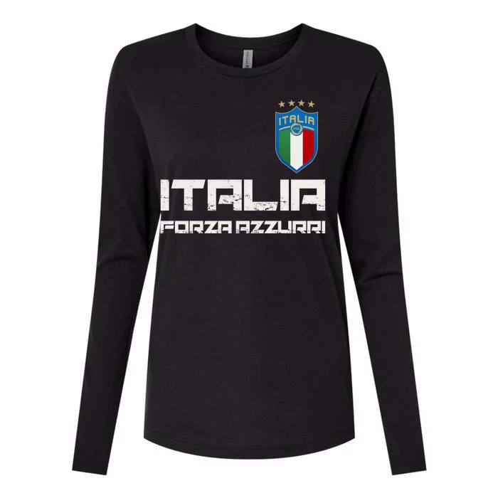 Italia Forza Azzurri Soccer FutbolItaly Flag Logo Womens Cotton Relaxed Long Sleeve T-Shirt