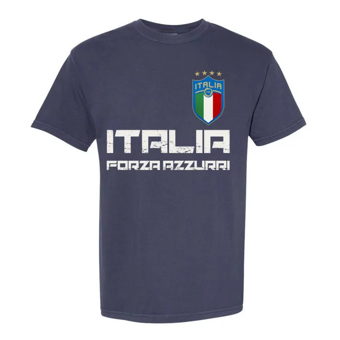 Italia Forza Azzurri Soccer FutbolItaly Flag Logo Garment-Dyed Heavyweight T-Shirt