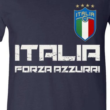 Italia Forza Azzurri Soccer FutbolItaly Flag Logo V-Neck T-Shirt