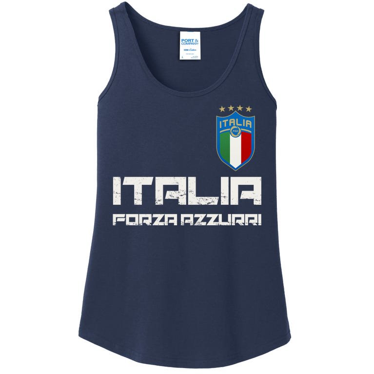 Italia Forza Azzurri Soccer FutbolItaly Flag Logo Ladies Essential Tank
