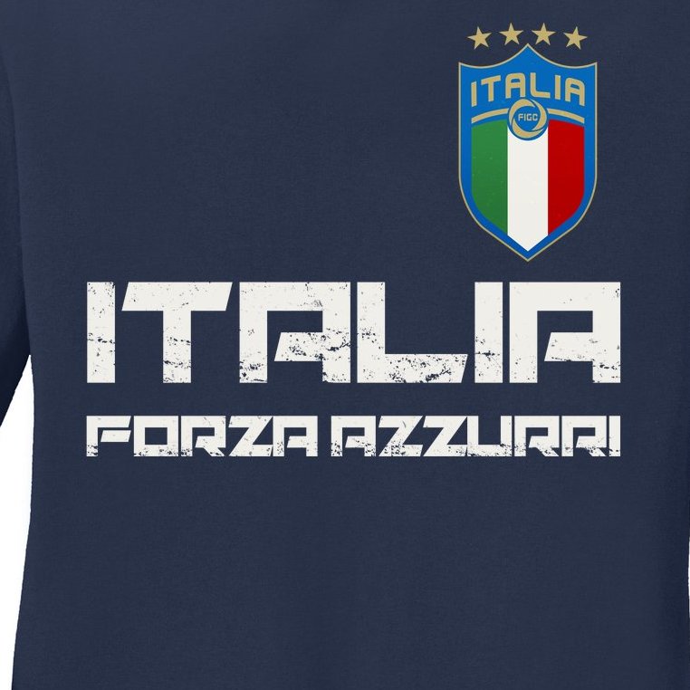 Italia Forza Azzurri Soccer FutbolItaly Flag Logo Ladies Missy Fit Long Sleeve Shirt
