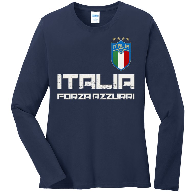 Italia Forza Azzurri Soccer FutbolItaly Flag Logo Ladies Missy Fit Long Sleeve Shirt