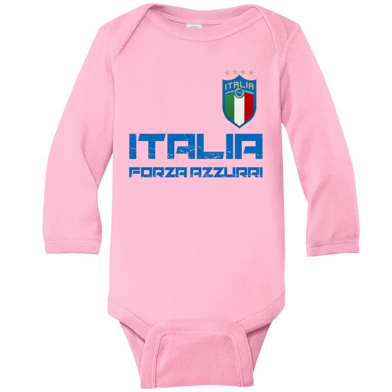 Italia Forza Azzurri Soccer FutbolItaly Flag Logo Baby Long Sleeve Bodysuit