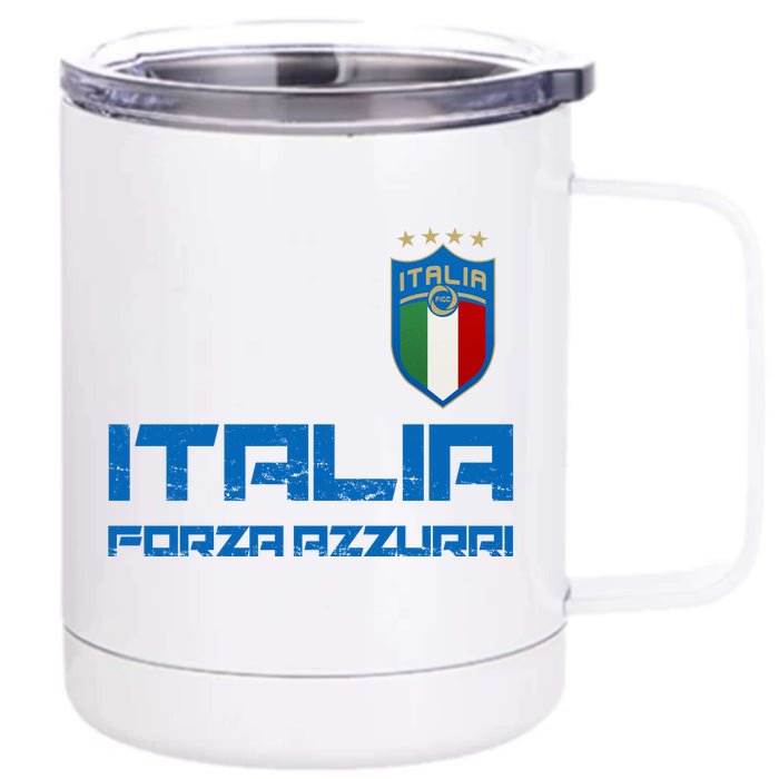 Italia Forza Azzurri Soccer FutbolItaly Flag Logo Front & Back 12oz Stainless Steel Tumbler Cup