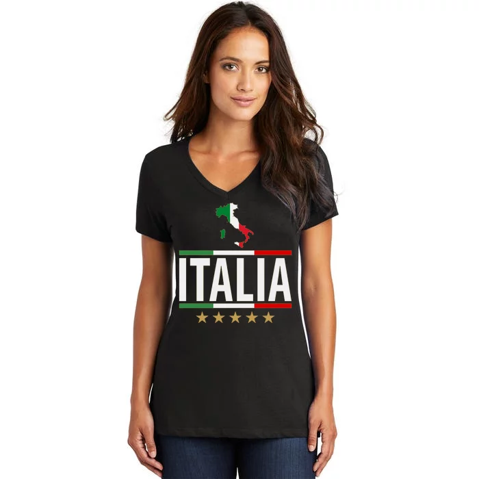 Italia Italy Soccer Football Champions Women's V-Neck T-Shirt