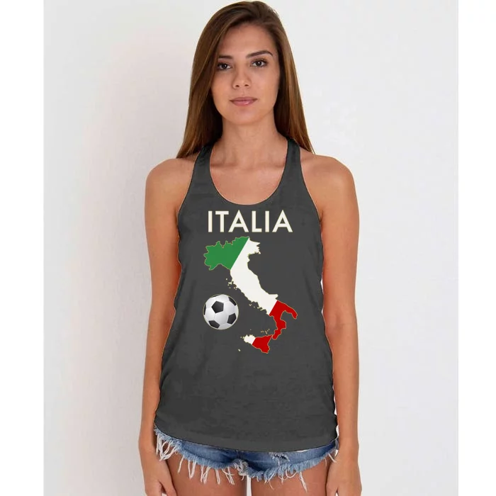 Italia Italy Soccer Football Map Flag colors Women's Knotted Racerback Tank