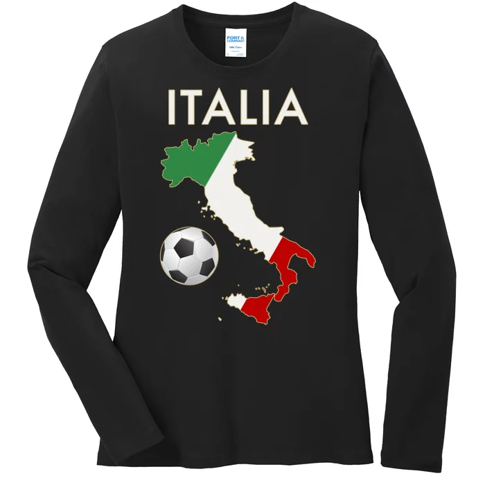 Italia Italy Soccer Football Map Flag colors Ladies Long Sleeve Shirt