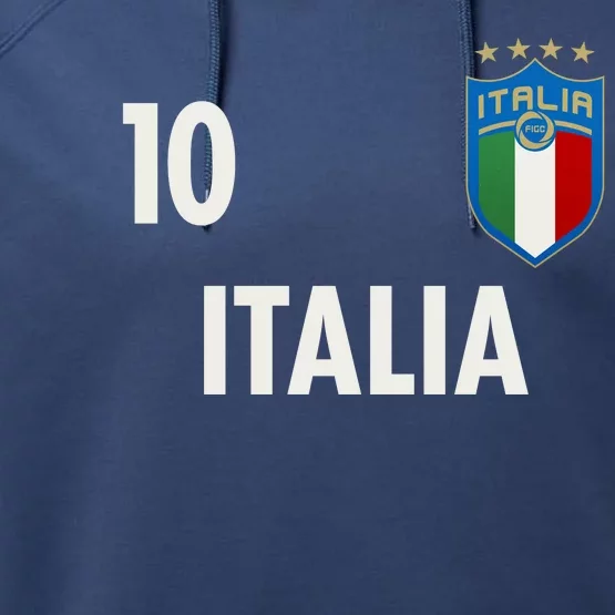 Italia Italy Soccer No 10 Shield Logo Performance Fleece Hoodie