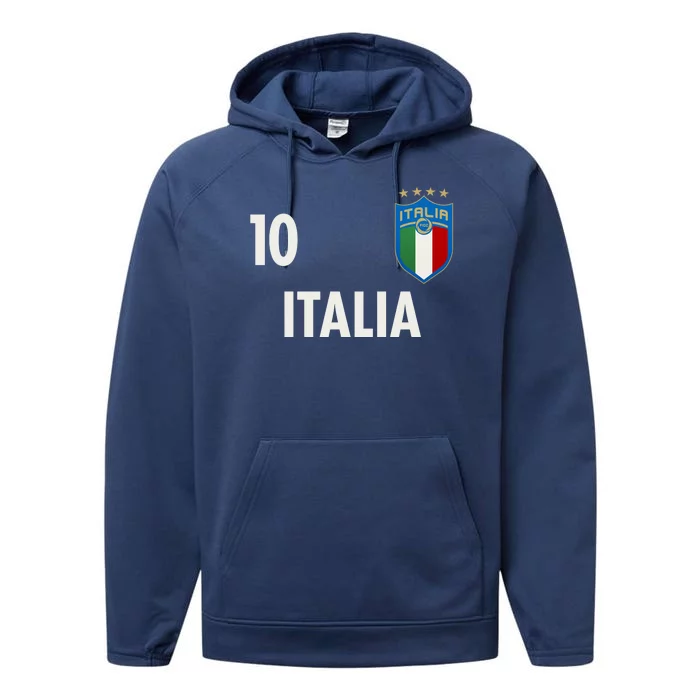 Italia Italy Soccer No 10 Shield Logo Performance Fleece Hoodie