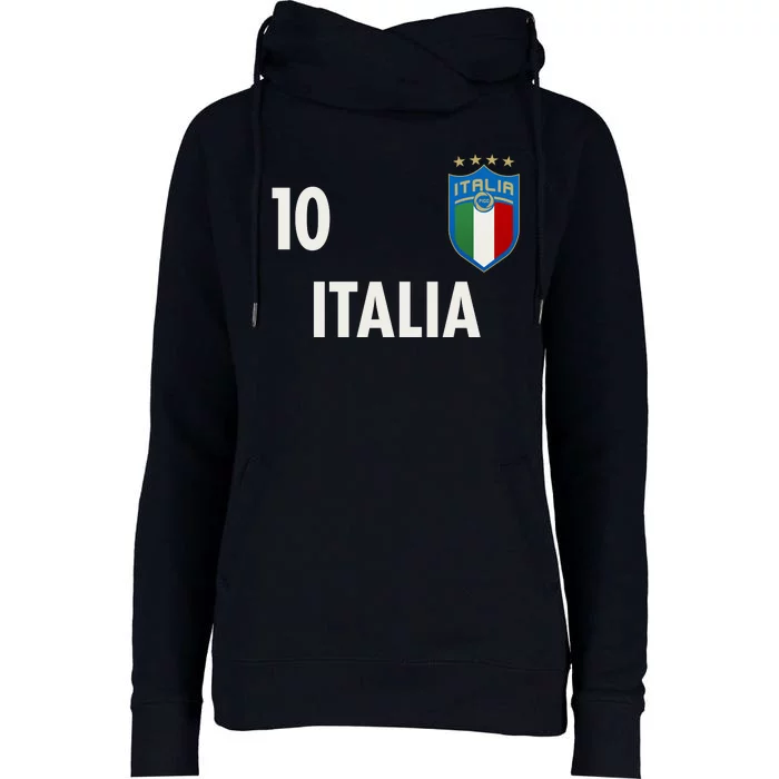 Italia Italy Soccer No 10 Shield Logo Womens Funnel Neck Pullover Hood