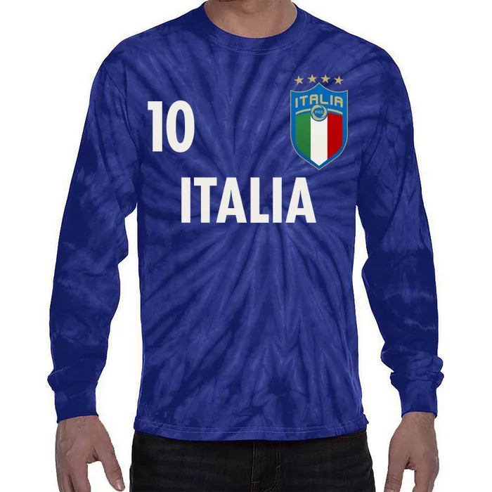 Italia Italy Soccer No 10 Shield Logo Tie-Dye Long Sleeve Shirt