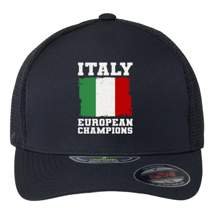 Italy Europeon Champions Distressed Flag Flexfit Unipanel Trucker Cap