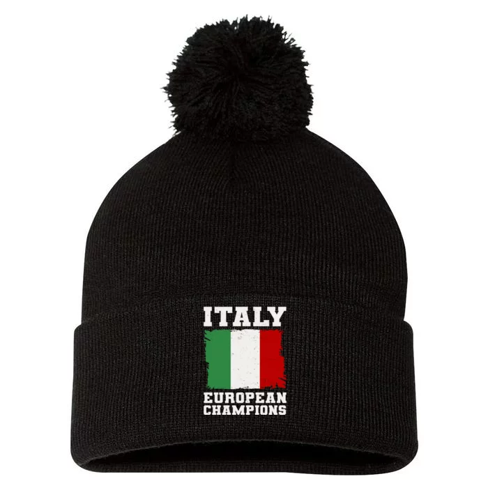 Italy Europeon Champions Distressed Flag Pom Pom 12in Knit Beanie