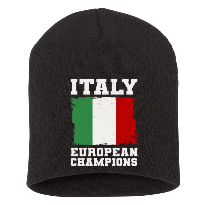 Italy Europeon Champions Distressed Flag Short Acrylic Beanie