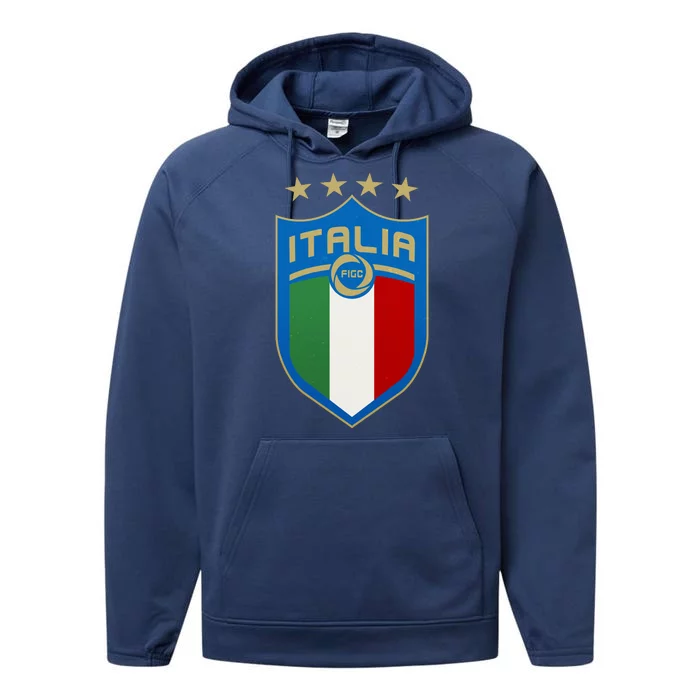 Italy Italia Football Soccer Shield Logo Performance Fleece Hoodie