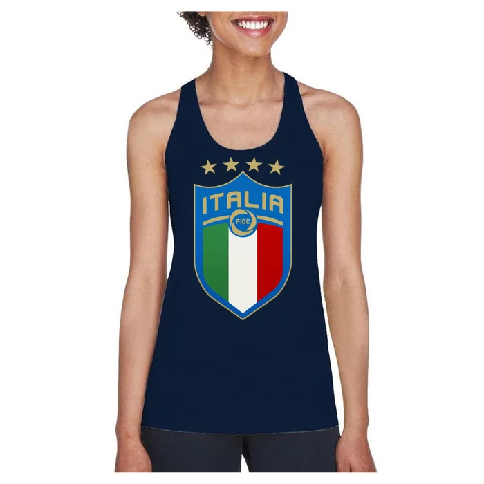 Italy Italia Football Soccer Shield Logo Women's Racerback Tank