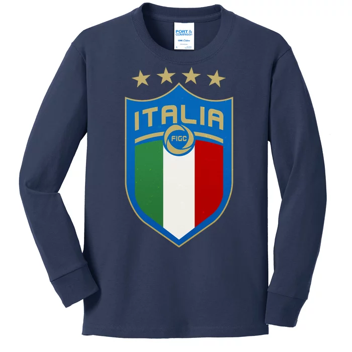 Italy Italia Football Soccer Shield Logo Kids Long Sleeve Shirt