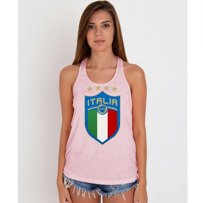 Italy Italia Football Soccer Shield Logo Women's Knotted Racerback Tank