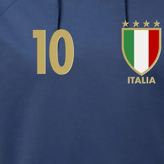 Italy Italia No 10 Futbol Soccer Jersey Performance Fleece Hoodie