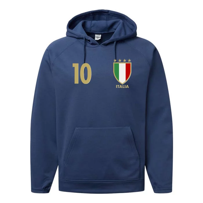 Italy Italia No 10 Futbol Soccer Jersey Performance Fleece Hoodie