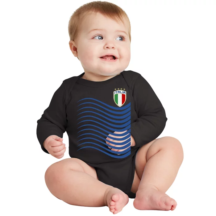 Italy Italia Soccer Futbol Jersey Wave Baby Long Sleeve Bodysuit