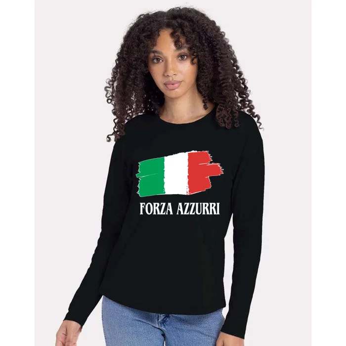 Italy Soccer Azzurro Forza Italia Team Flag Womens Cotton Relaxed Long Sleeve T-Shirt