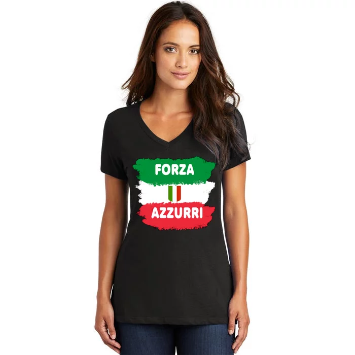 Italy Soccer Football Azzurri Forza Italia Women's V-Neck T-Shirt