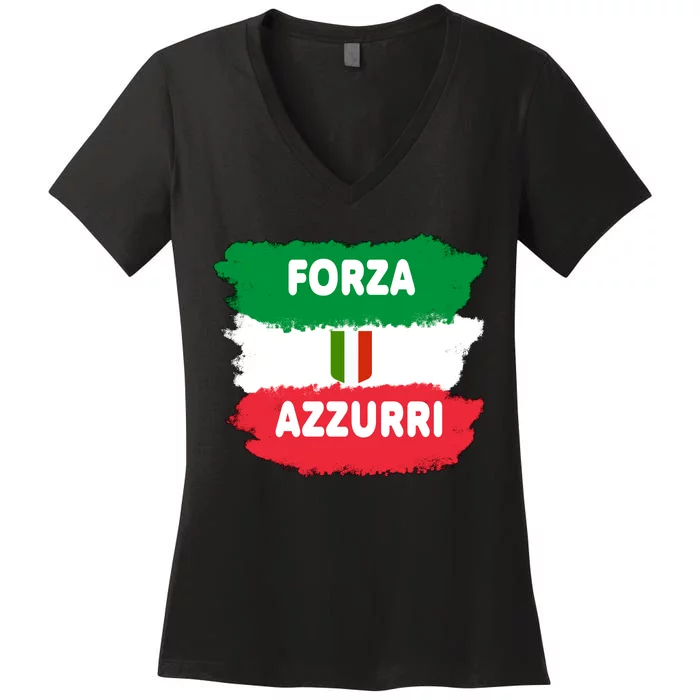 Italy Soccer Football Azzurri Forza Italia Women's V-Neck T-Shirt