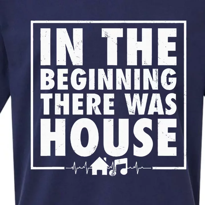 In The Beginning There Was House Music Edm Quote Dj Retro Sueded Cloud Jersey T-Shirt