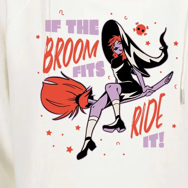 If The Boom Fits Ride It Halloween Witch Womens Funnel Neck Pullover Hood