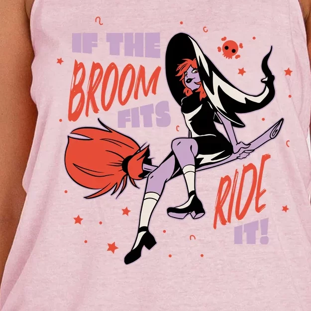 If The Boom Fits Ride It Halloween Witch Women's Knotted Racerback Tank