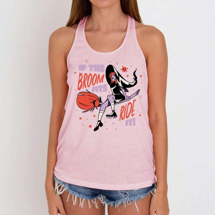 If The Boom Fits Ride It Halloween Witch Women's Knotted Racerback Tank