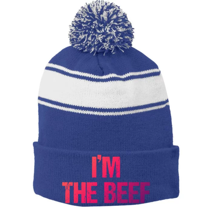 IM The Beef Gift Stripe Pom Pom Beanie