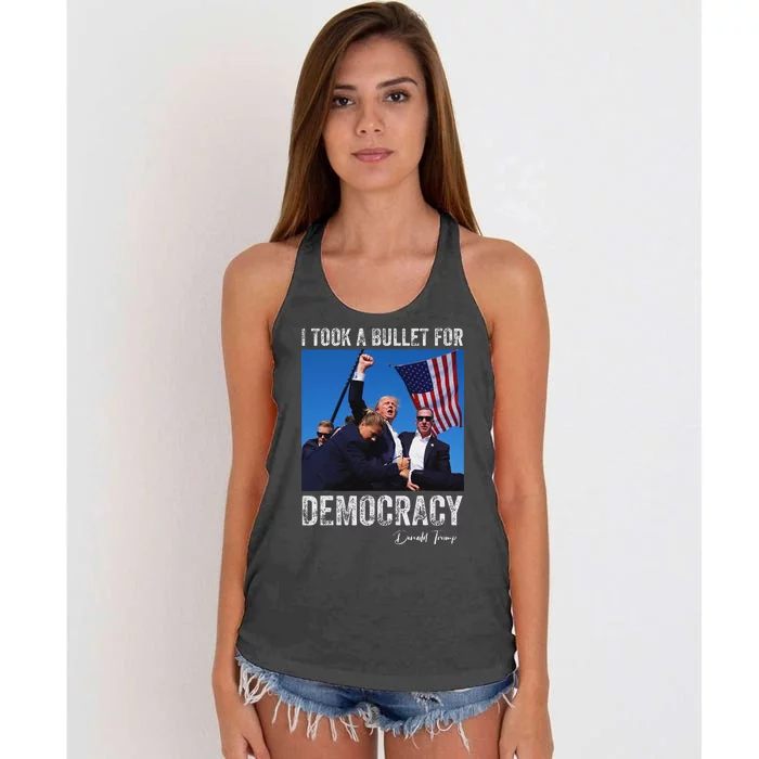 I Took Bullet For Democracy Trump Shooting Rally Trump 2024 Women's Knotted Racerback Tank