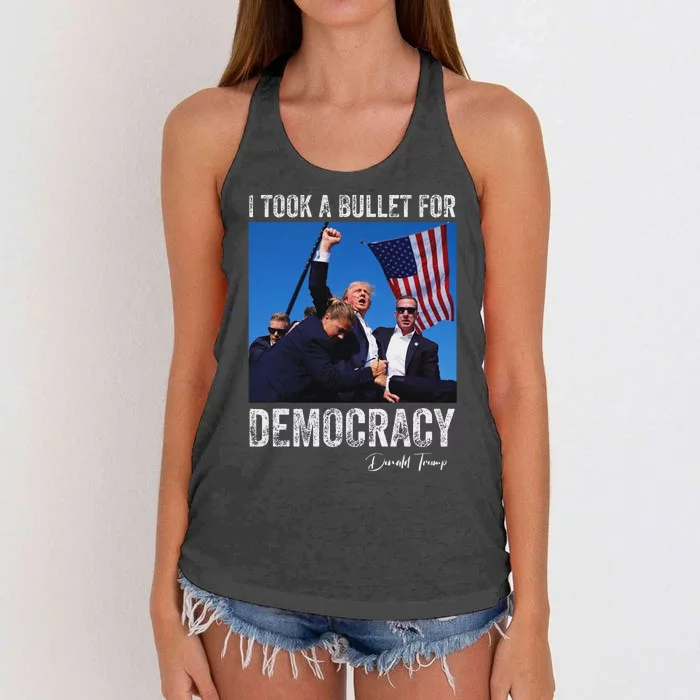 I Took Bullet For Democracy Trump Shooting Rally Trump 2024 Women's Knotted Racerback Tank