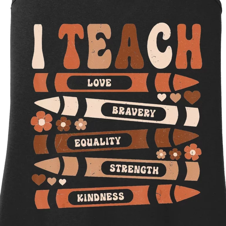 I Teach Black History Month Groovy African Melanin Teacher Ladies Essential Tank