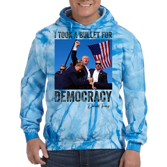 I Took Bullet For Democracy Trump Shooting Rally Trump 2024 Tie Dye Hoodie