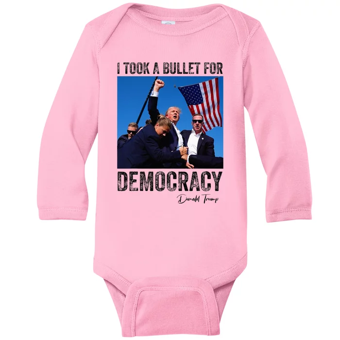 I Took Bullet For Democracy Trump Shooting Rally Trump 2024 Baby Long Sleeve Bodysuit