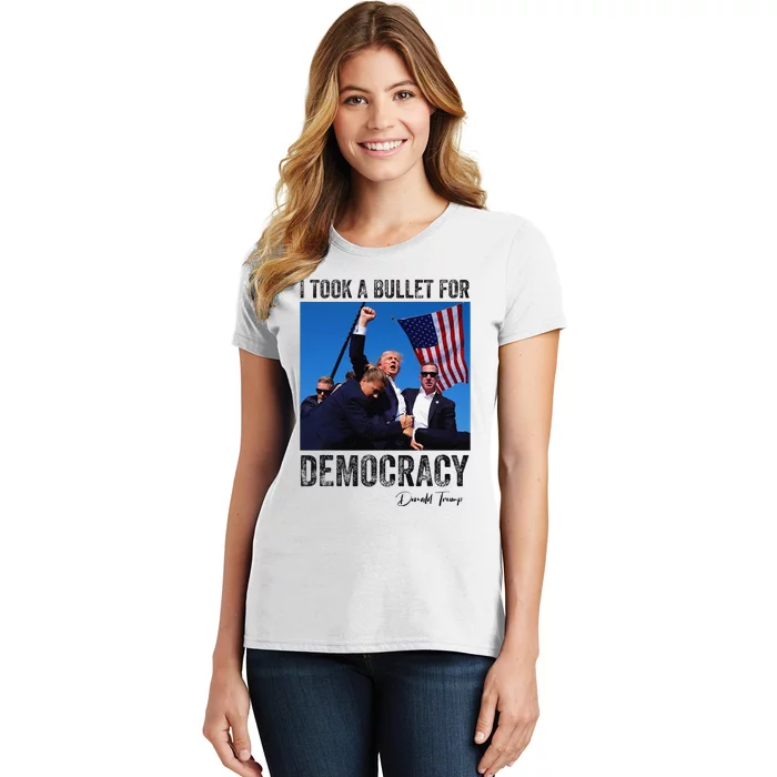 I Took Bullet For Democracy Trump Shooting Rally Trump 2024 Women's T-Shirt