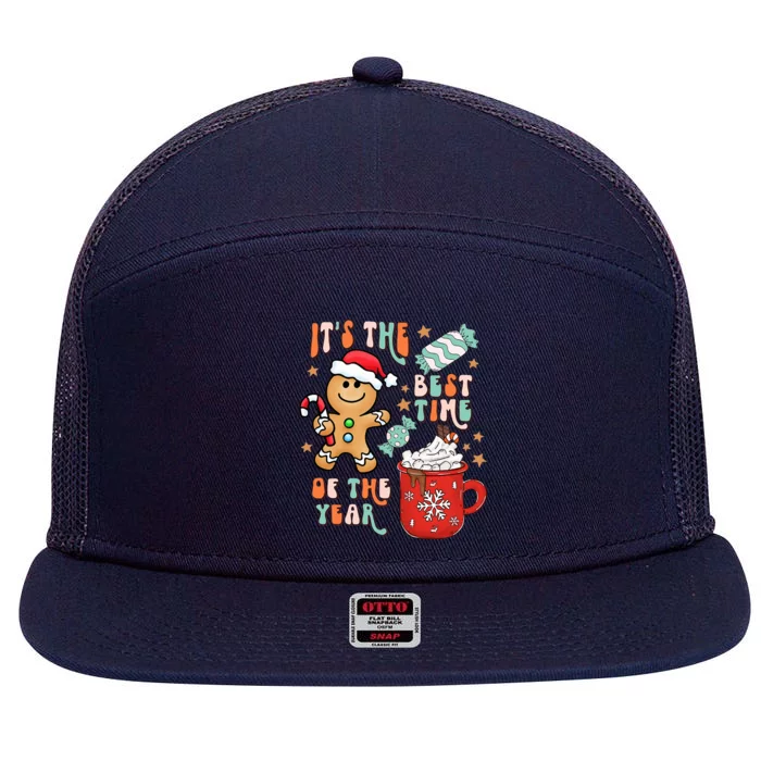 Its The Best Time Of The Year Xmas Gingerbread hot cocoa 7 Panel Mesh Trucker Snapback Hat