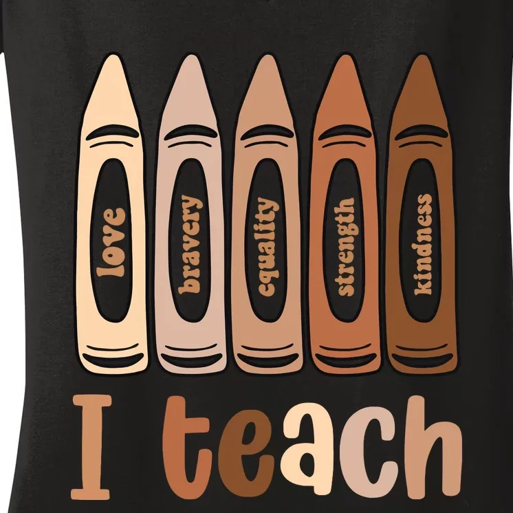 I Teach Black History Month Melanin Afro African Teacher Women's V-Neck T-Shirt