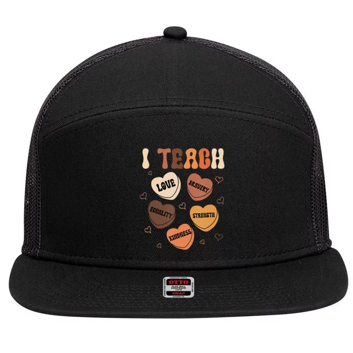 I Teach Black History Month Melanin Afro African Teacher 7 Panel Mesh Trucker Snapback Hat