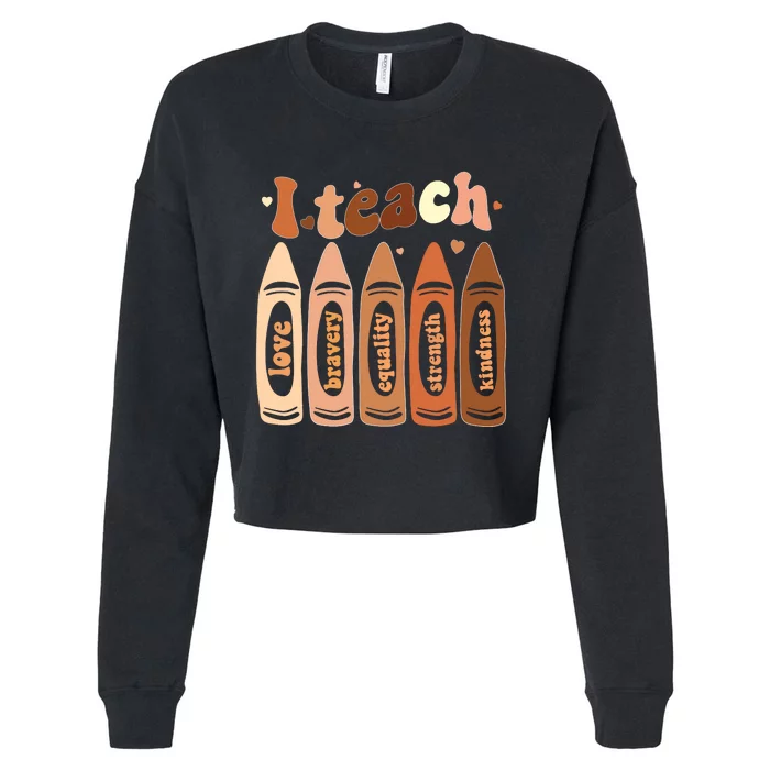 I Teach Black History Month Melanin Afro African Teacher Cropped Pullover Crew