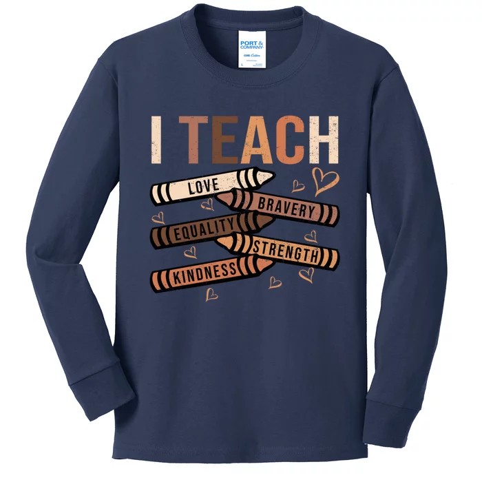 I Teach Black History Month Melanin Afro African Teacher Kids Long Sleeve Shirt