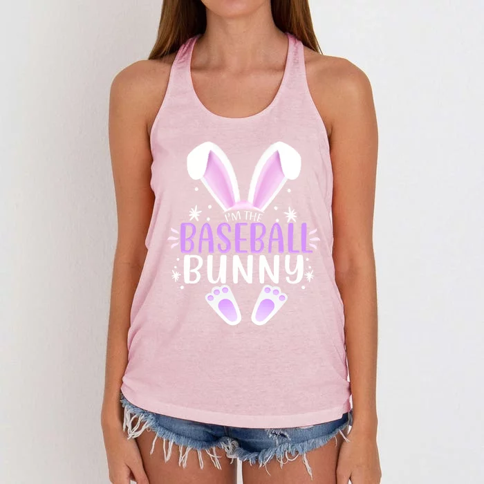 I'm The Baseball Bunny Easter Day Rabbit Family Matching Gift Women's Knotted Racerback Tank