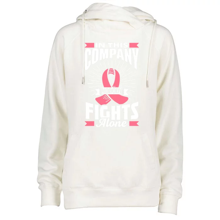 In This Company Nobody Fights Alone Pink Breast Cancer Gift Womens Funnel Neck Pullover Hood